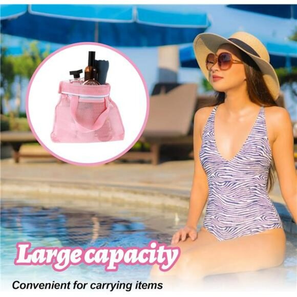 Pink mesh shower caddy bag set of 2 toiletry organizer quick dry for dorm gym ca - Picture 3 of 8